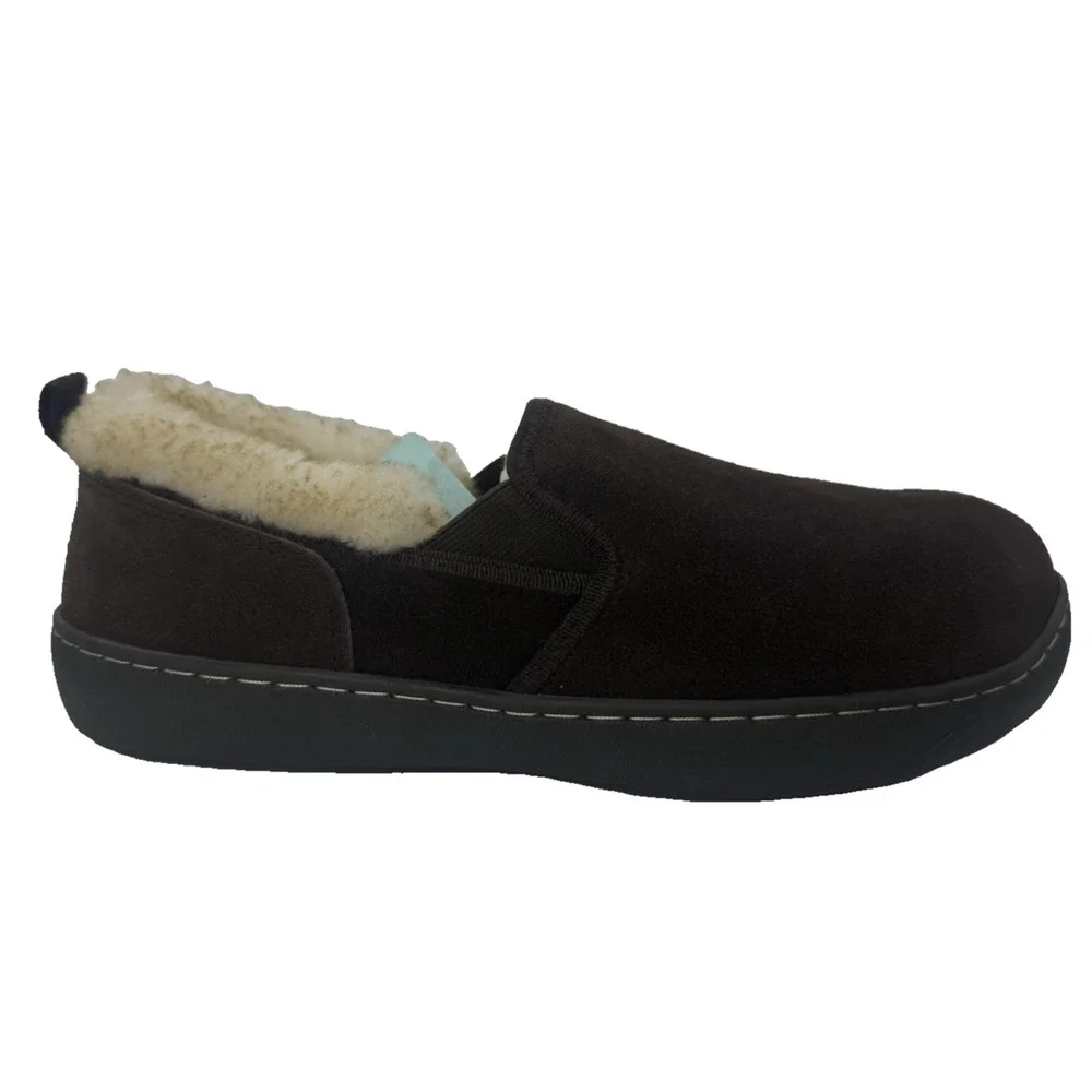 Men's 9 Brown Slippers Leather Suede Faux Fur Sherpa Lined Magellan Outdoors NWT
